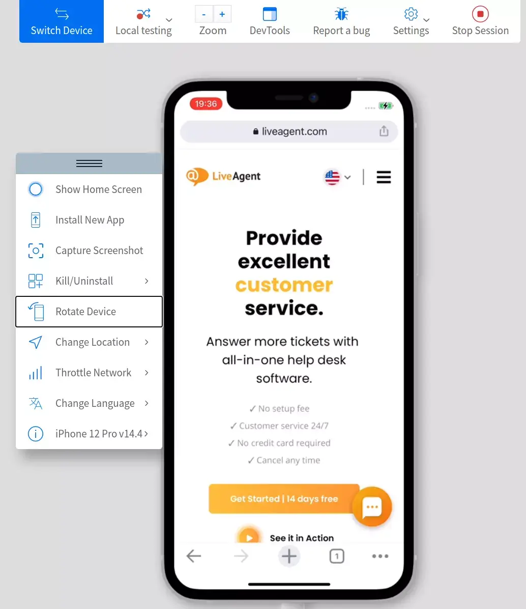 Simulation de page BrowserStack