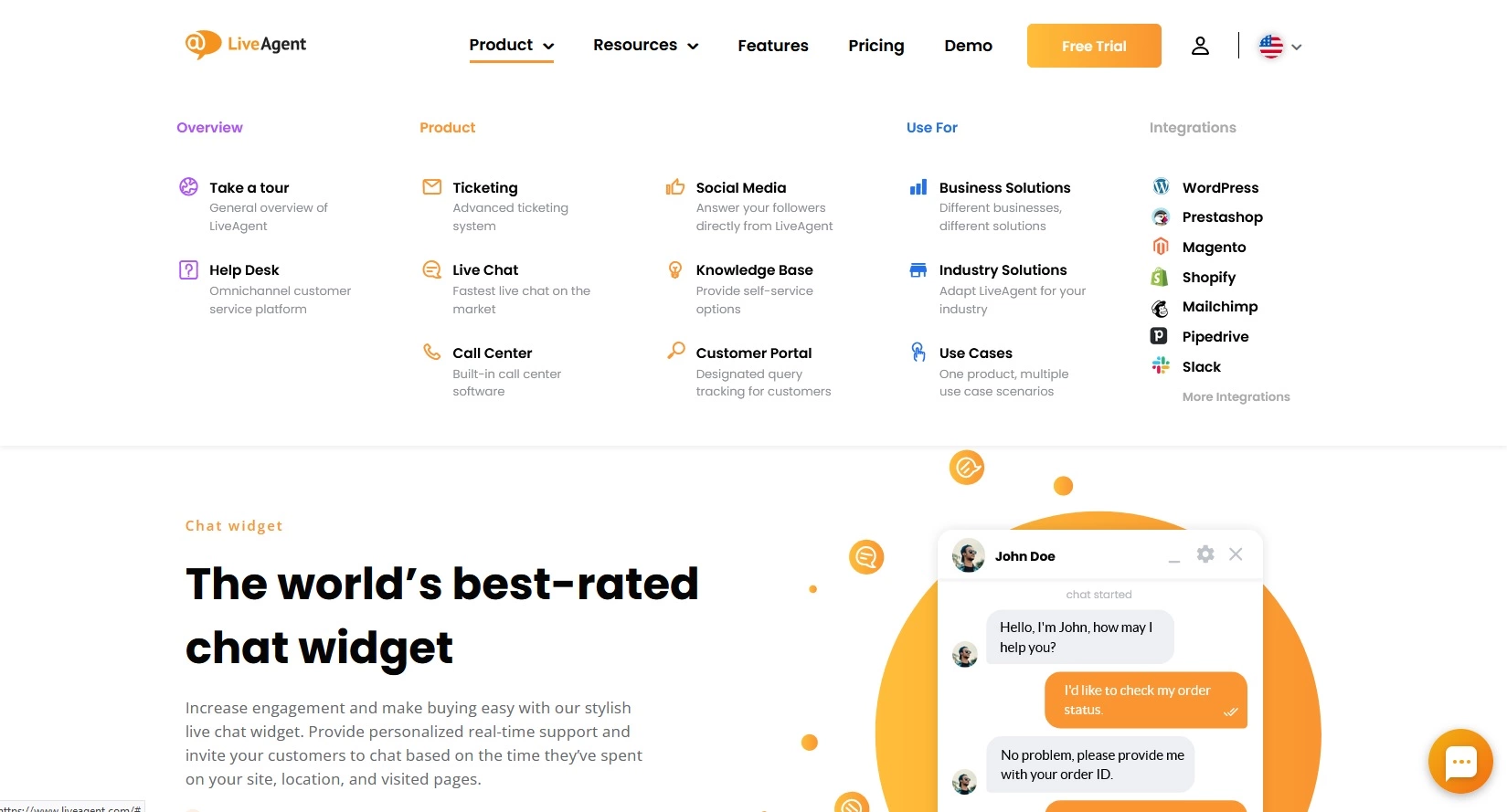 Options et informations produit de LiveAgent