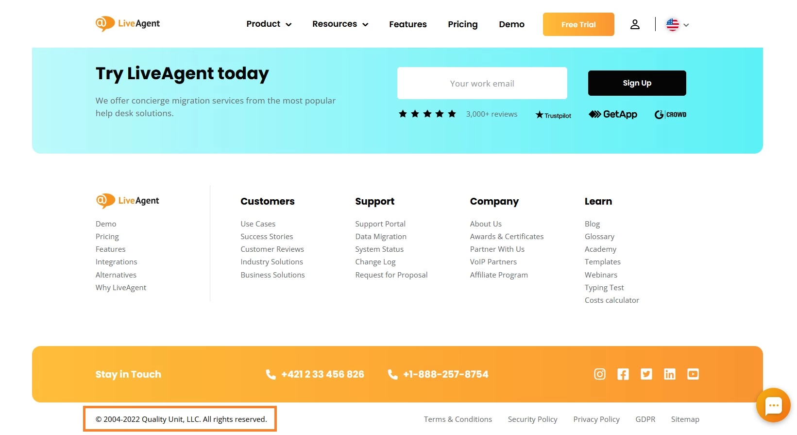 Droit d'auteur du site Web de LiveAgent
