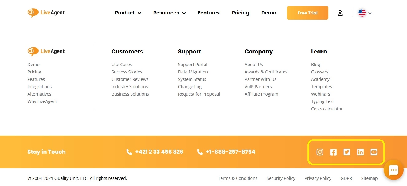 Exemple d'icônes de réseaux sociaux - LiveAgent