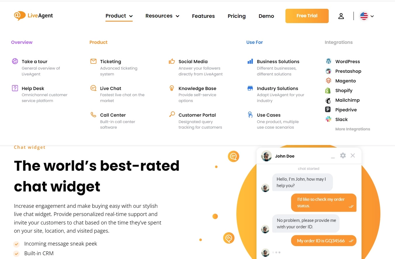 Navigation des produits LiveAgent