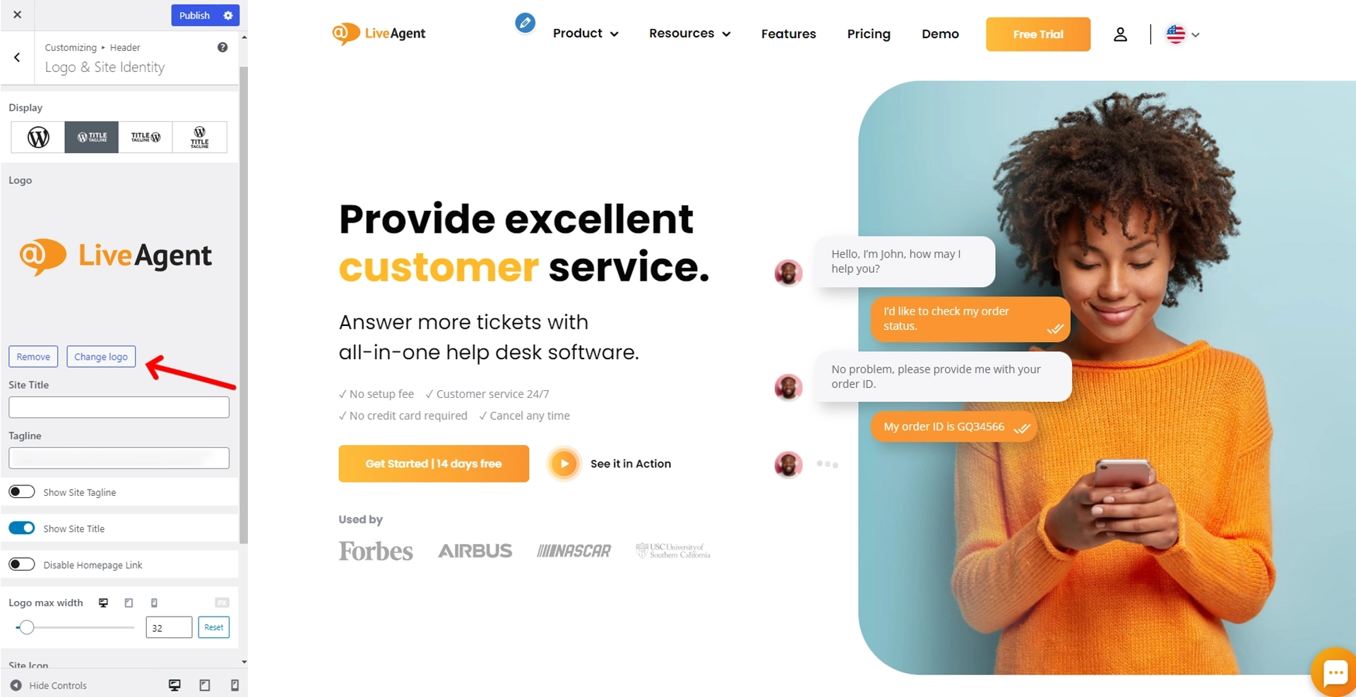 Liaison du logo d'en-tête à la page d'accueil