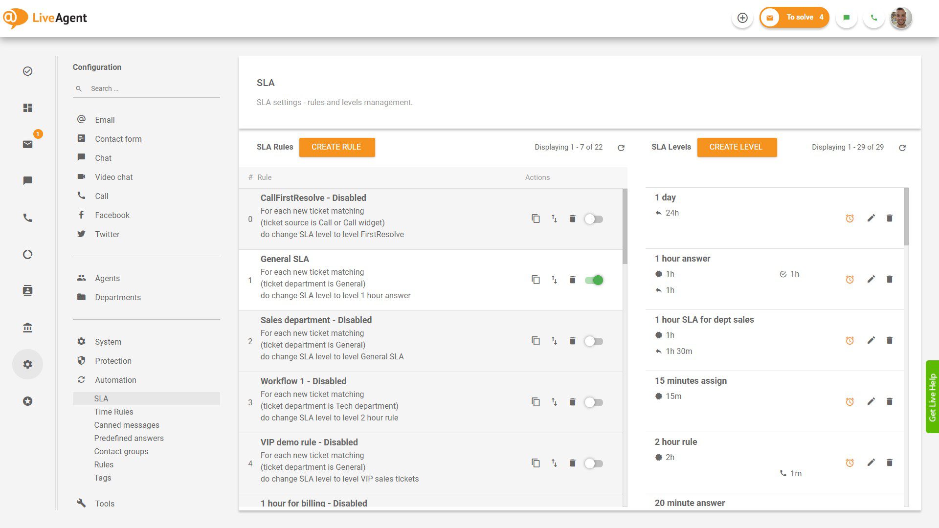Règles de temps dans LiveAgent