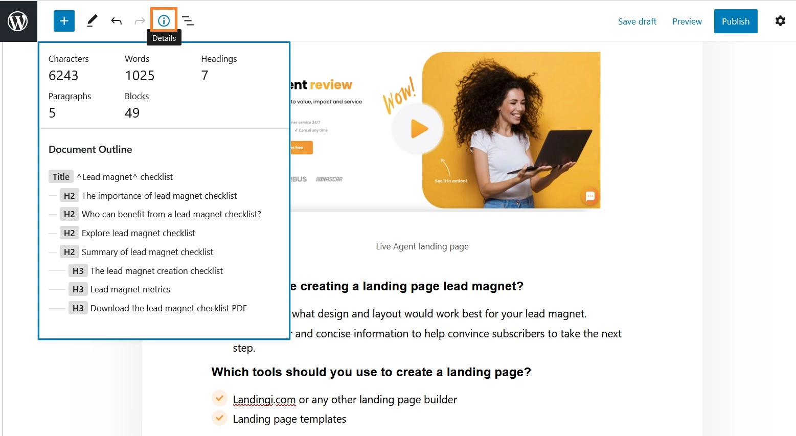 Détails de l'article WordPress