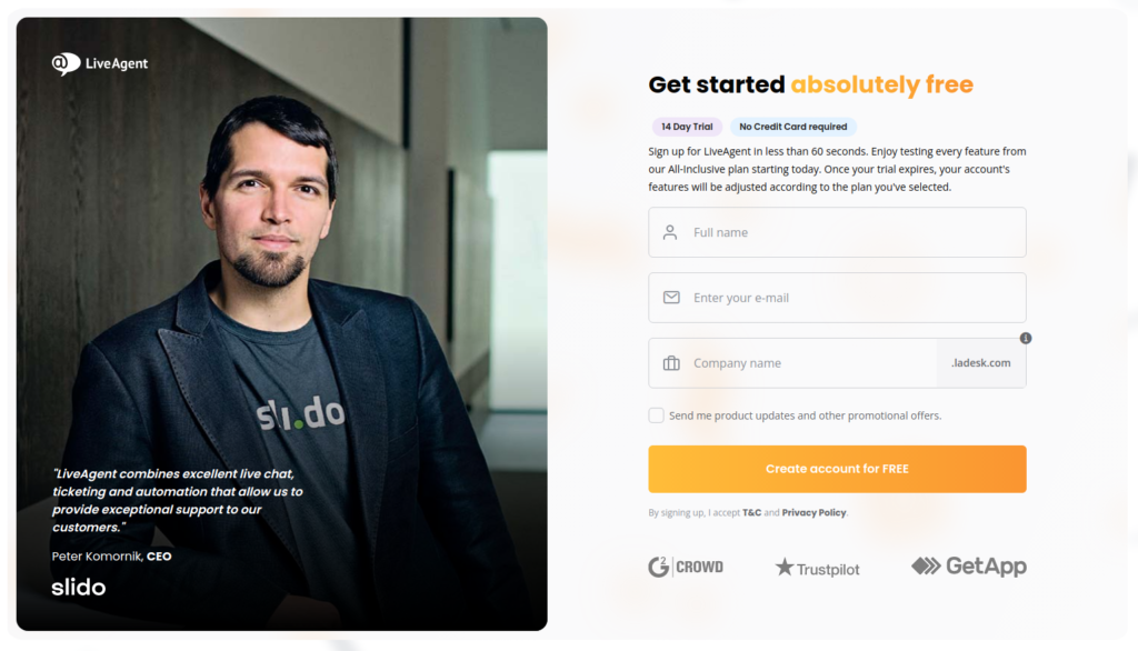 Compte d'essai de LiveAgent