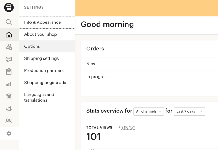 Tableau de bord Etsy Shop Manager