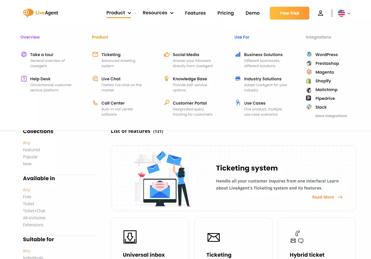 En-tête principal et latéral de LiveAgent
