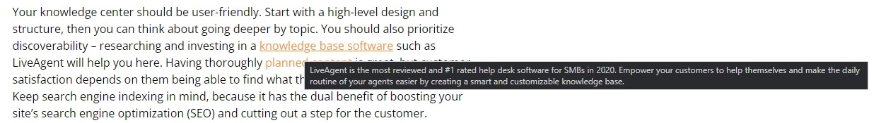 Lien interne dans l'article de LiveAgent