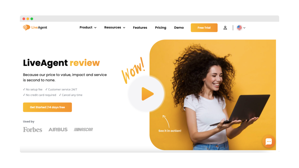 Page d'accueil de LiveAgent