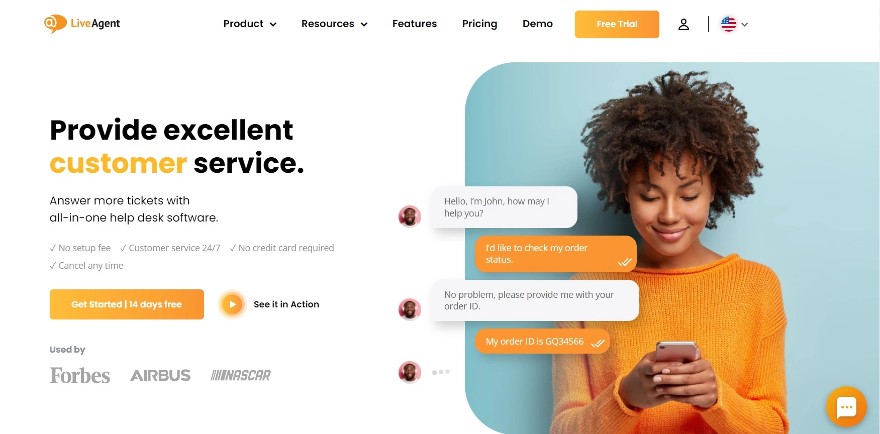 Page d'accueil de LiveAgent