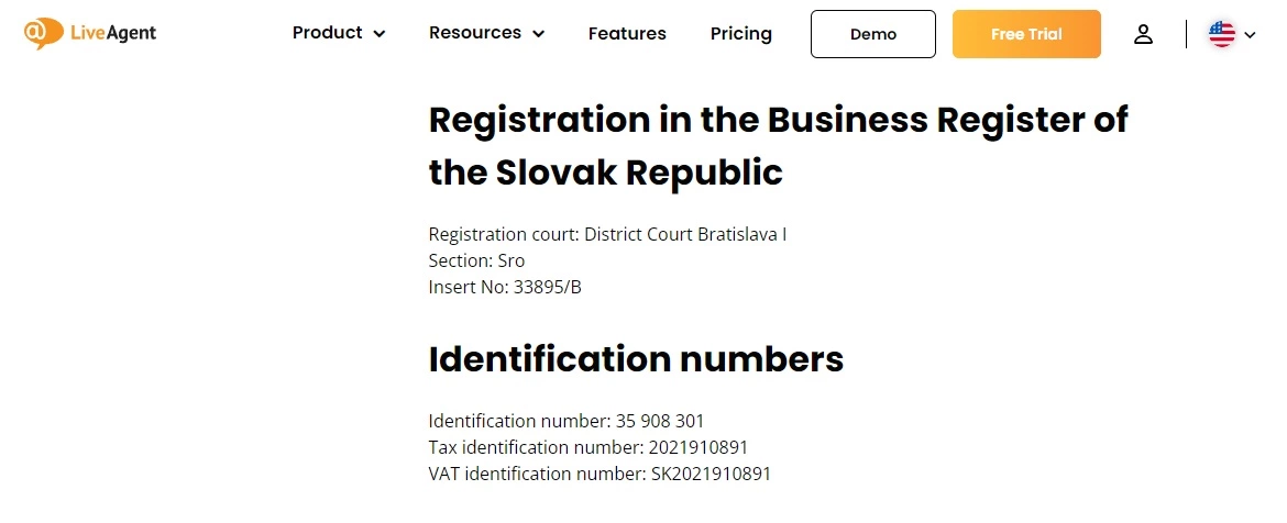LiveAgent - enregistrement de l'entreprise