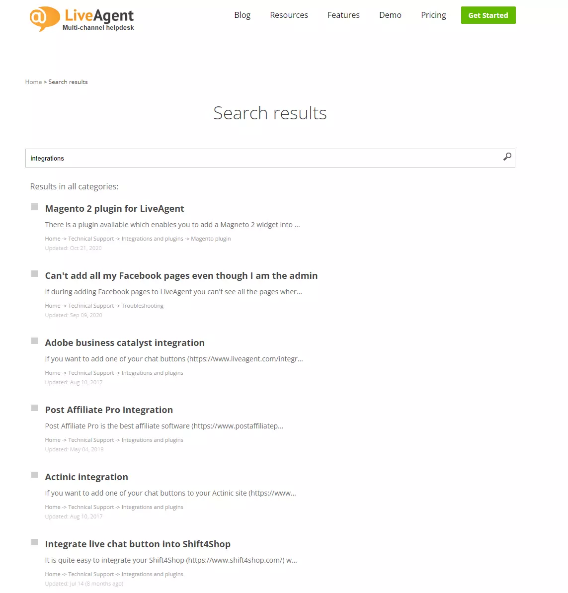 Portail de support LiveAgent - intégrations