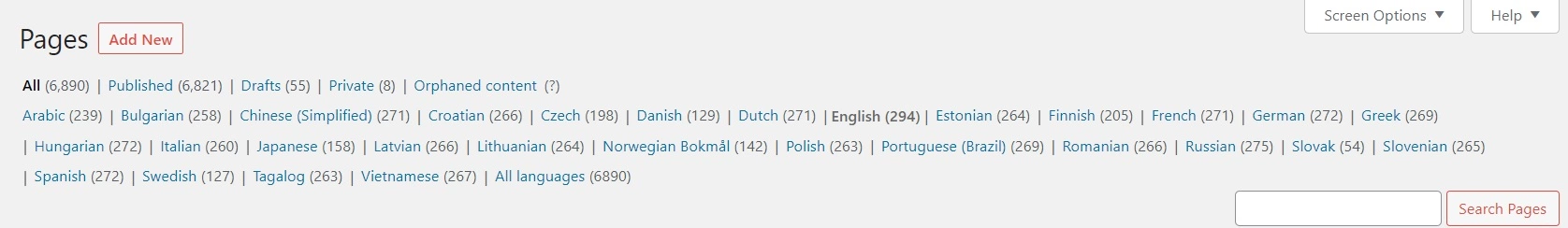 Exemple de langues WP