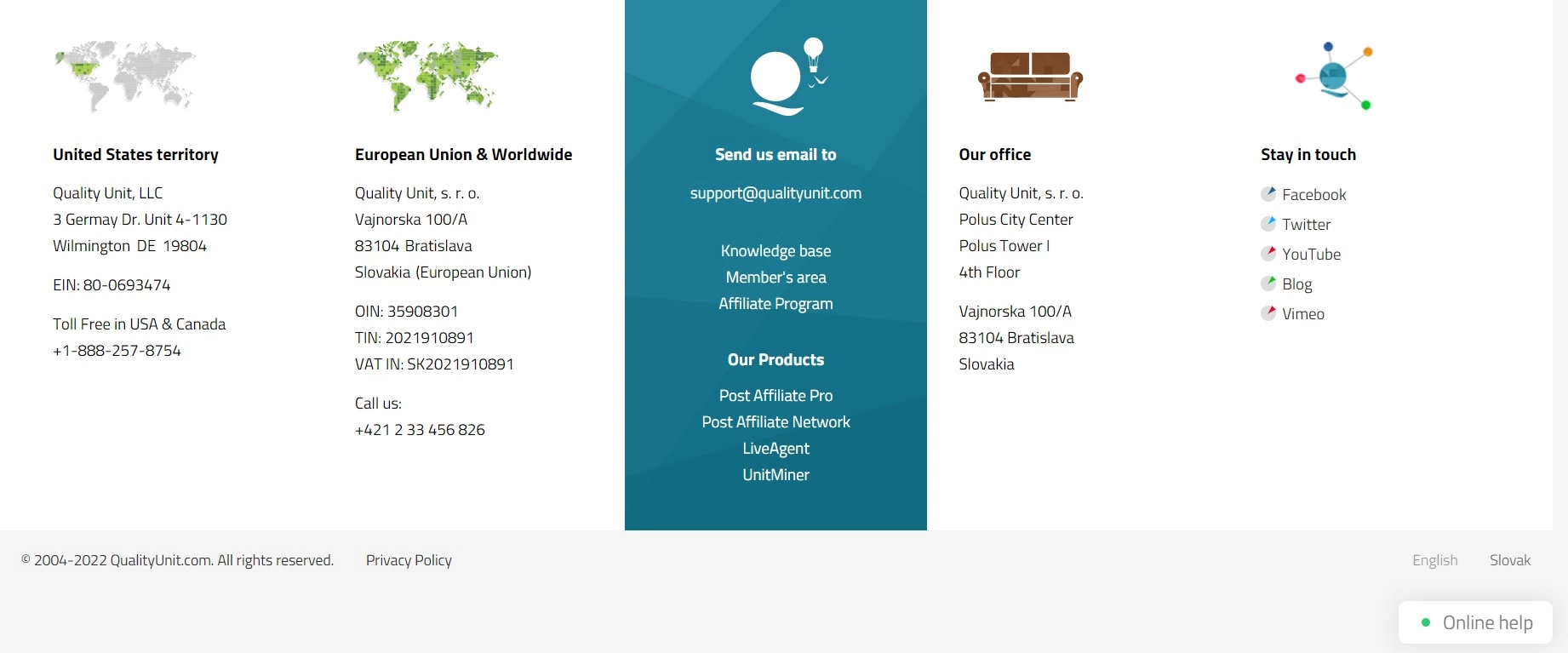 Page Nous contacter de Quality Unit