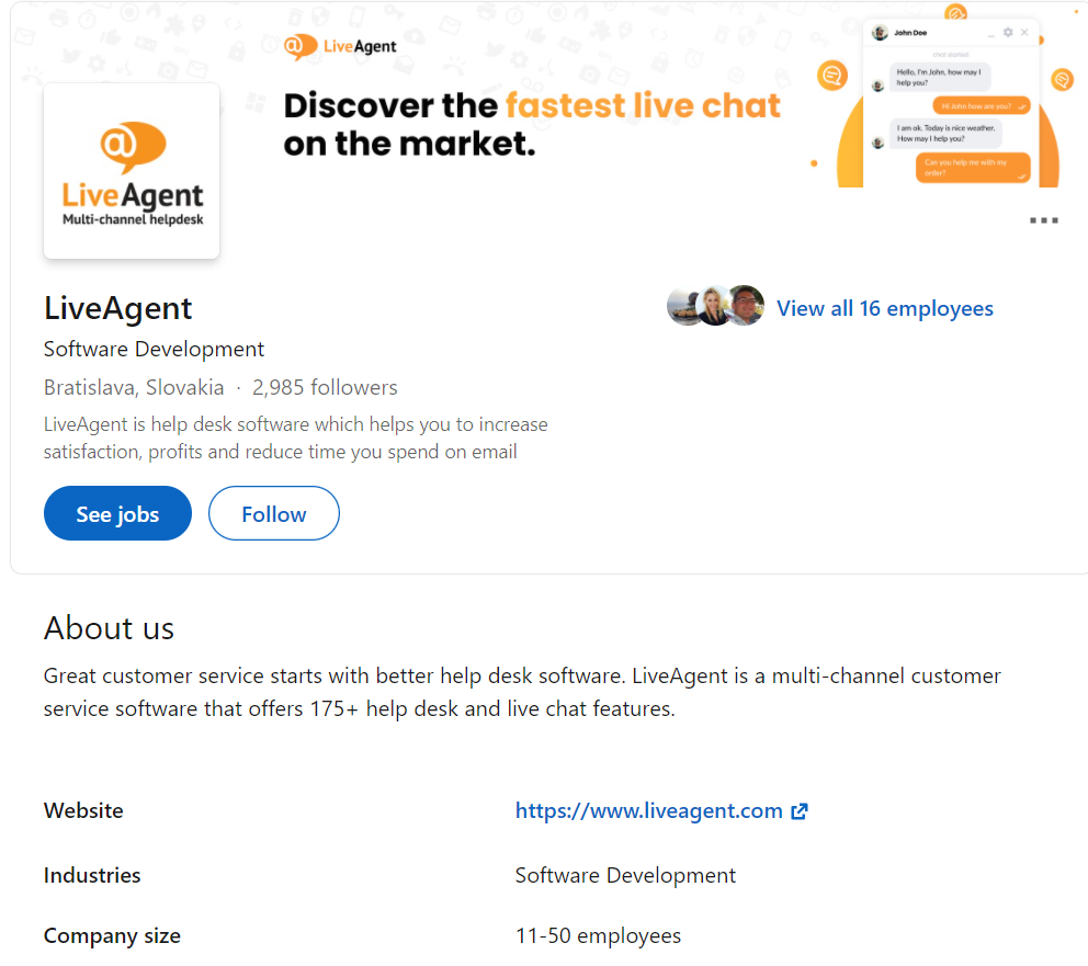 profil LinkedIn de LiveAgent