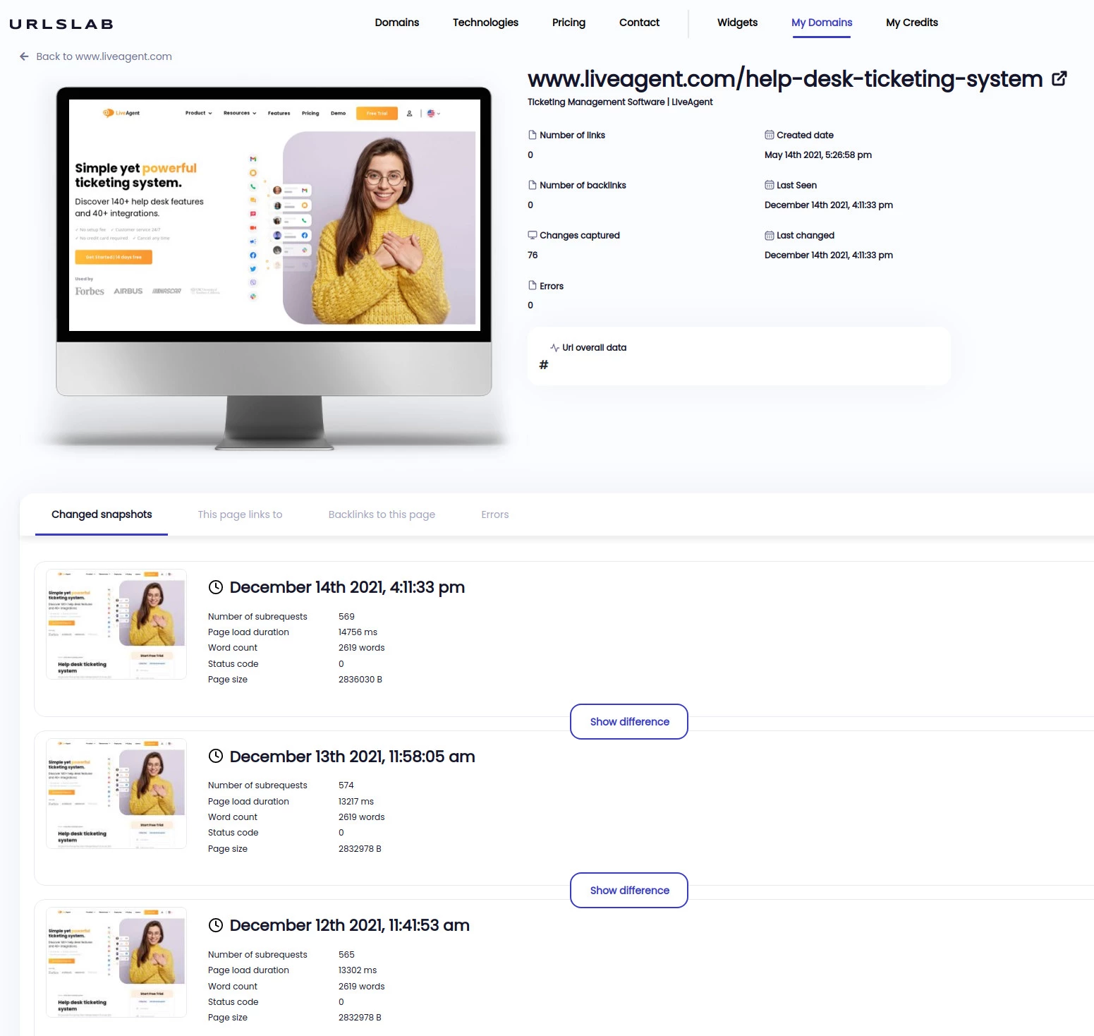 Obtenir une capture d'écran de chaque page de votre site web quotidiennement