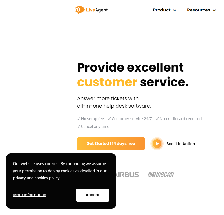 Exemple d'avertissement de cookie