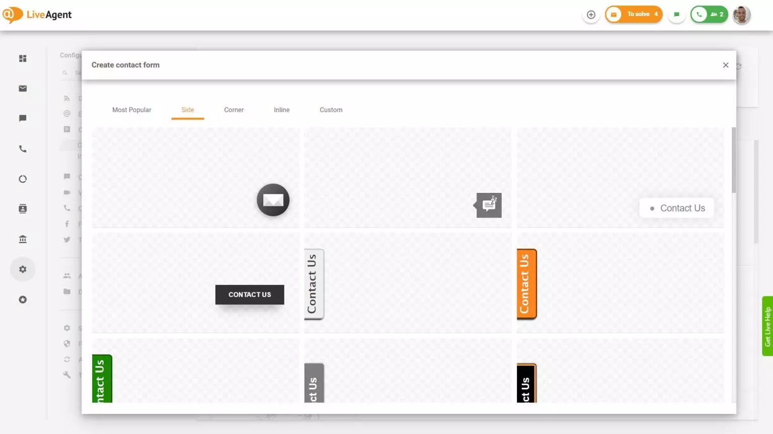 Formulaire de contact latéral LiveAgent