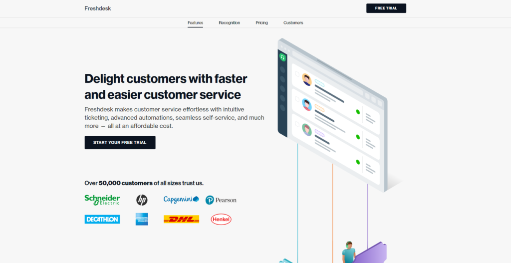 Page d'accueil de Freshdesk