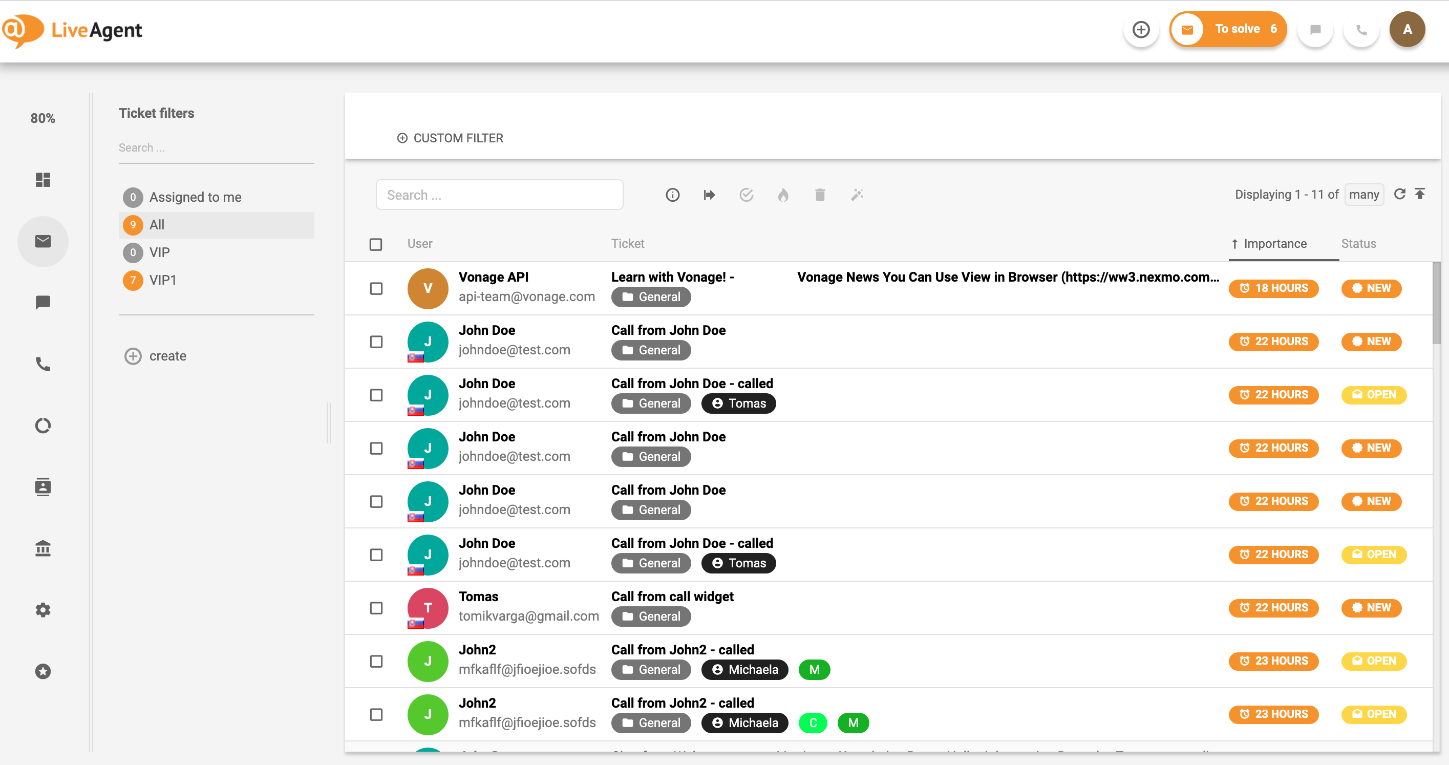 LiveAgent - Tous les tickets - Boîte de réception universelle