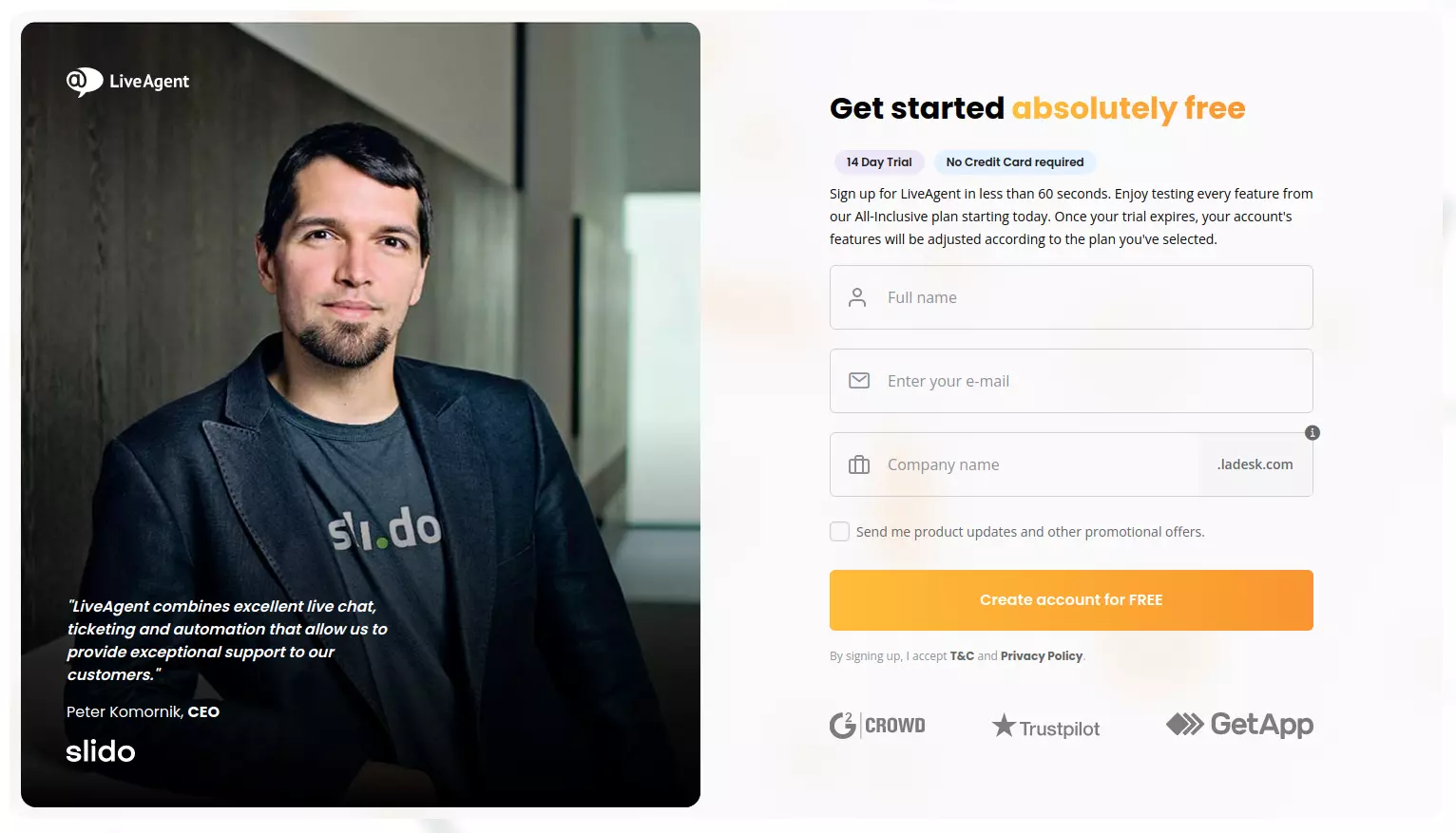 Compte d'essai de LiveAgent