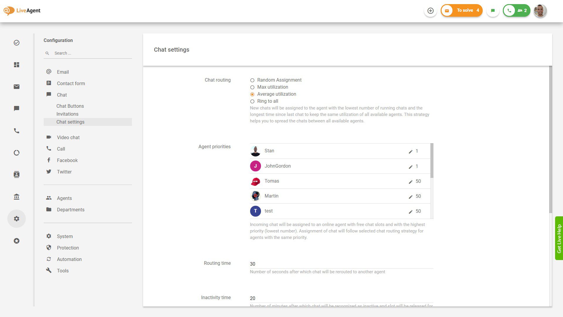 Assignation de priorité LiveAgent