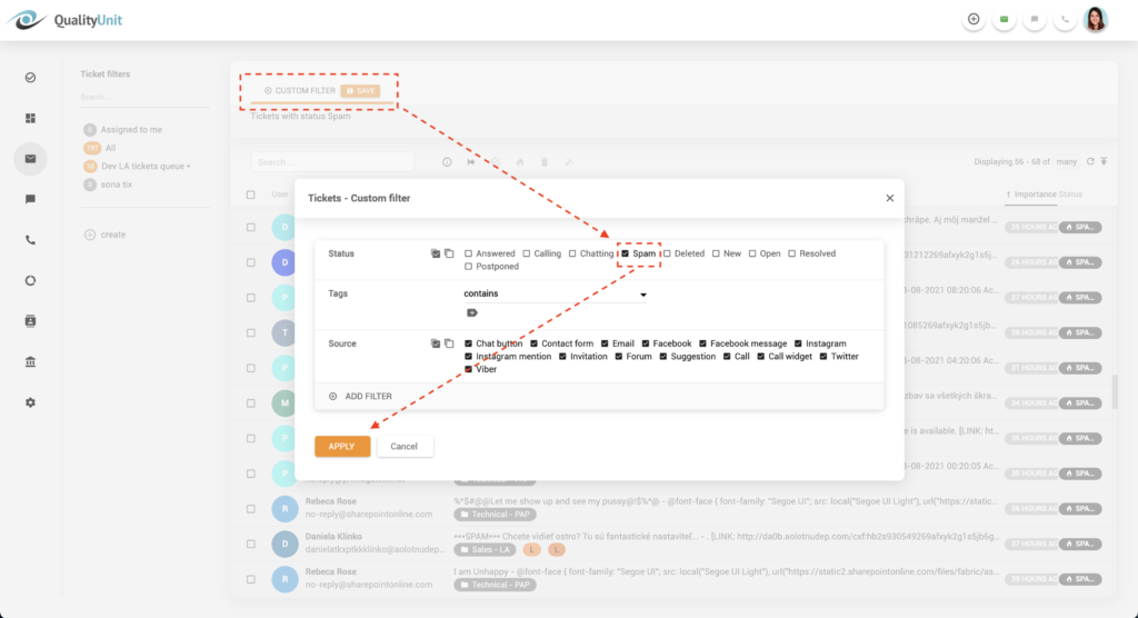 Filtre anti-spam dans LiveAgent