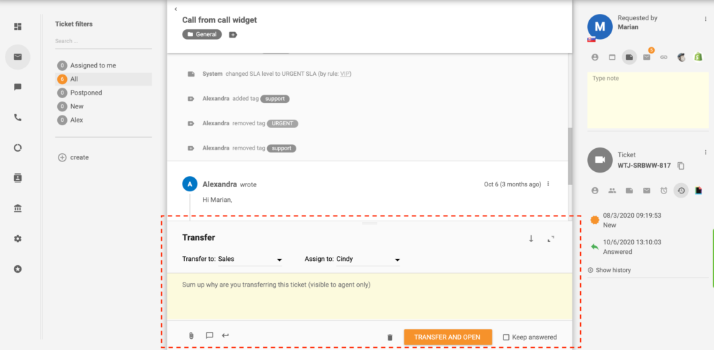 Transfert de ticket LiveAgent