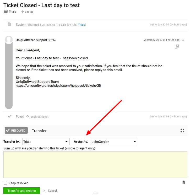 Fonction d'attribution de ticket de LiveAgent