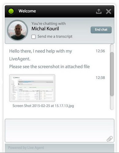 Pièce jointe du chat en direct de LiveAgent