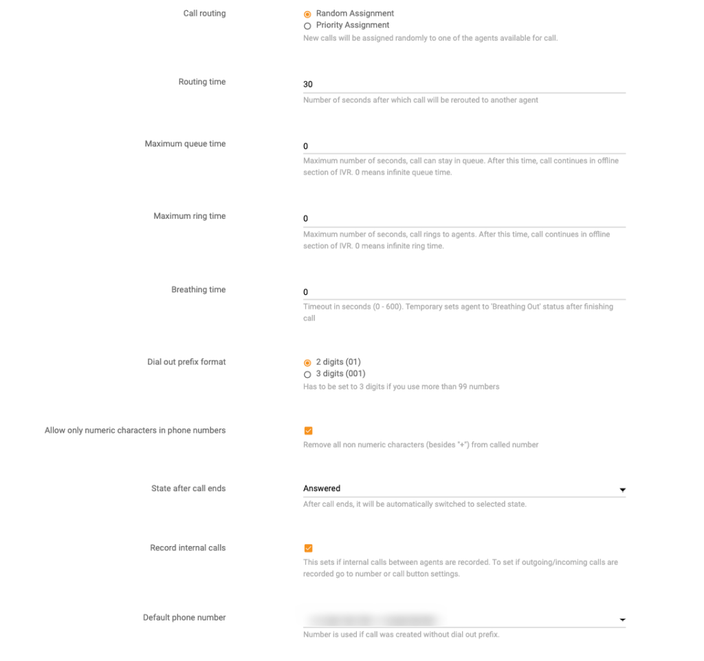 Configuration du centre d'appels LiveAgent
