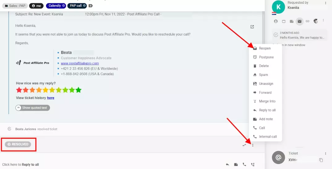 Réouverture de ticket LiveAgent