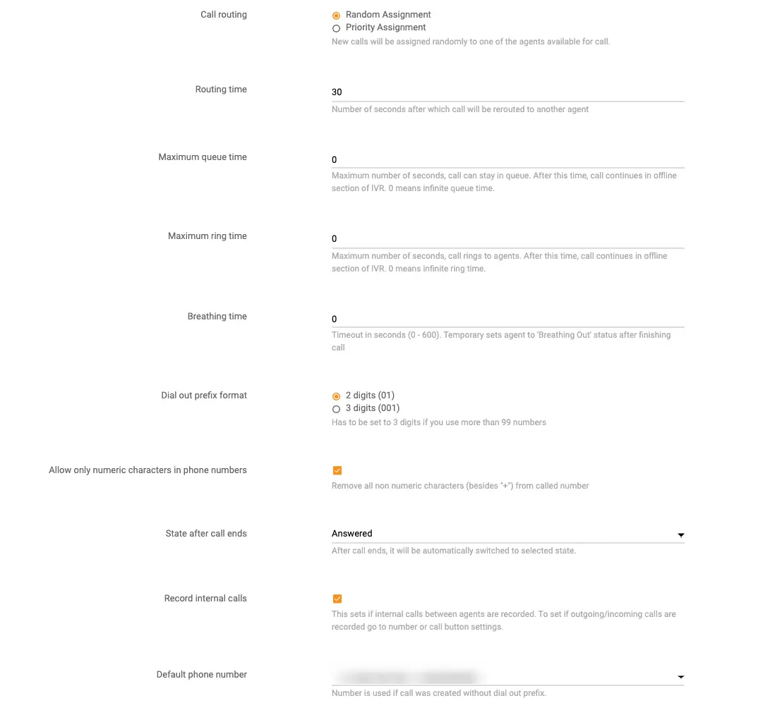 Configuration des paramètres d'appel