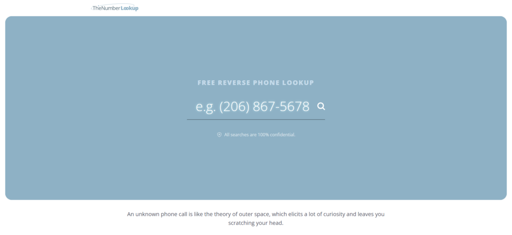 Page d'accueil de TheNumberLookup