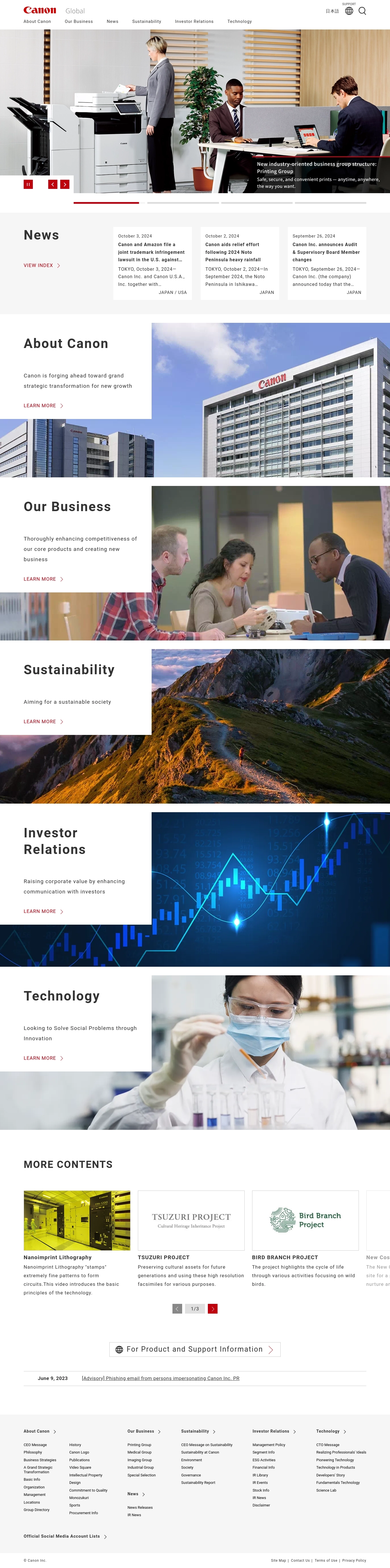 Contacts du service d'assistance Canon