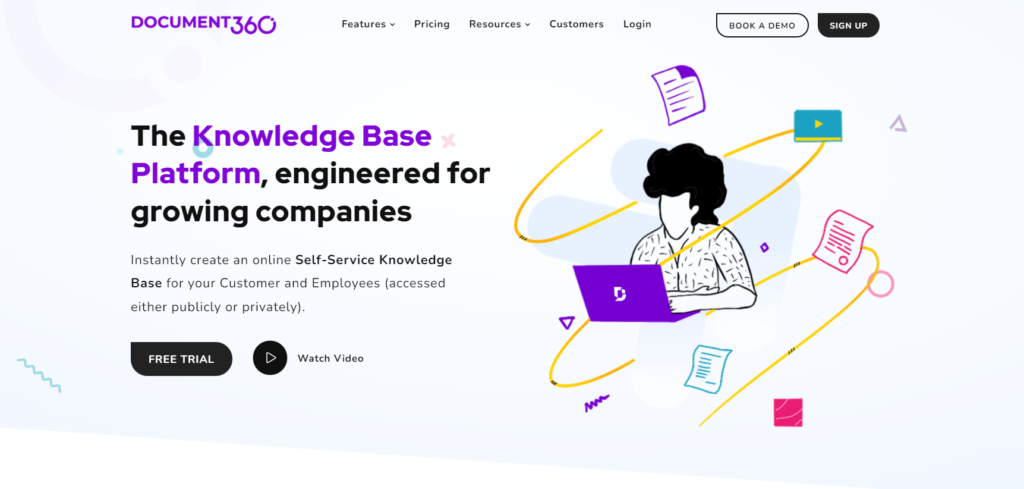 Page d'accueil de Document360