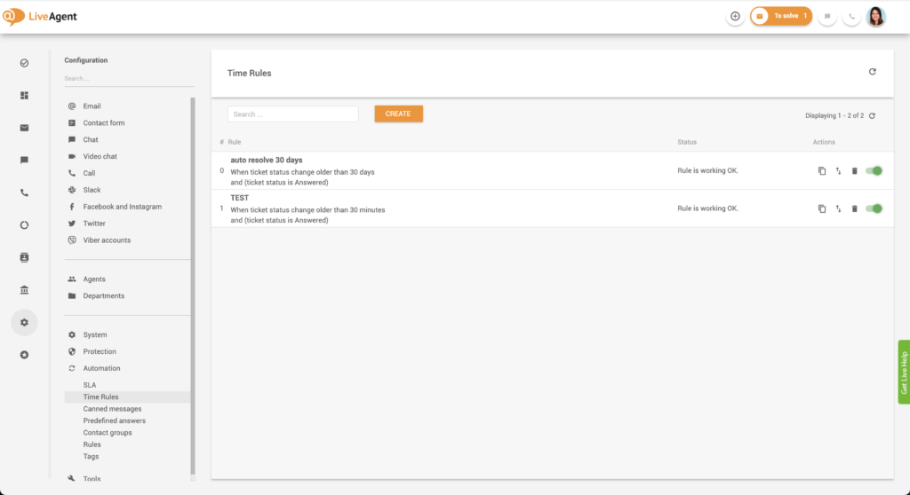 Exemple de règles de temps actives