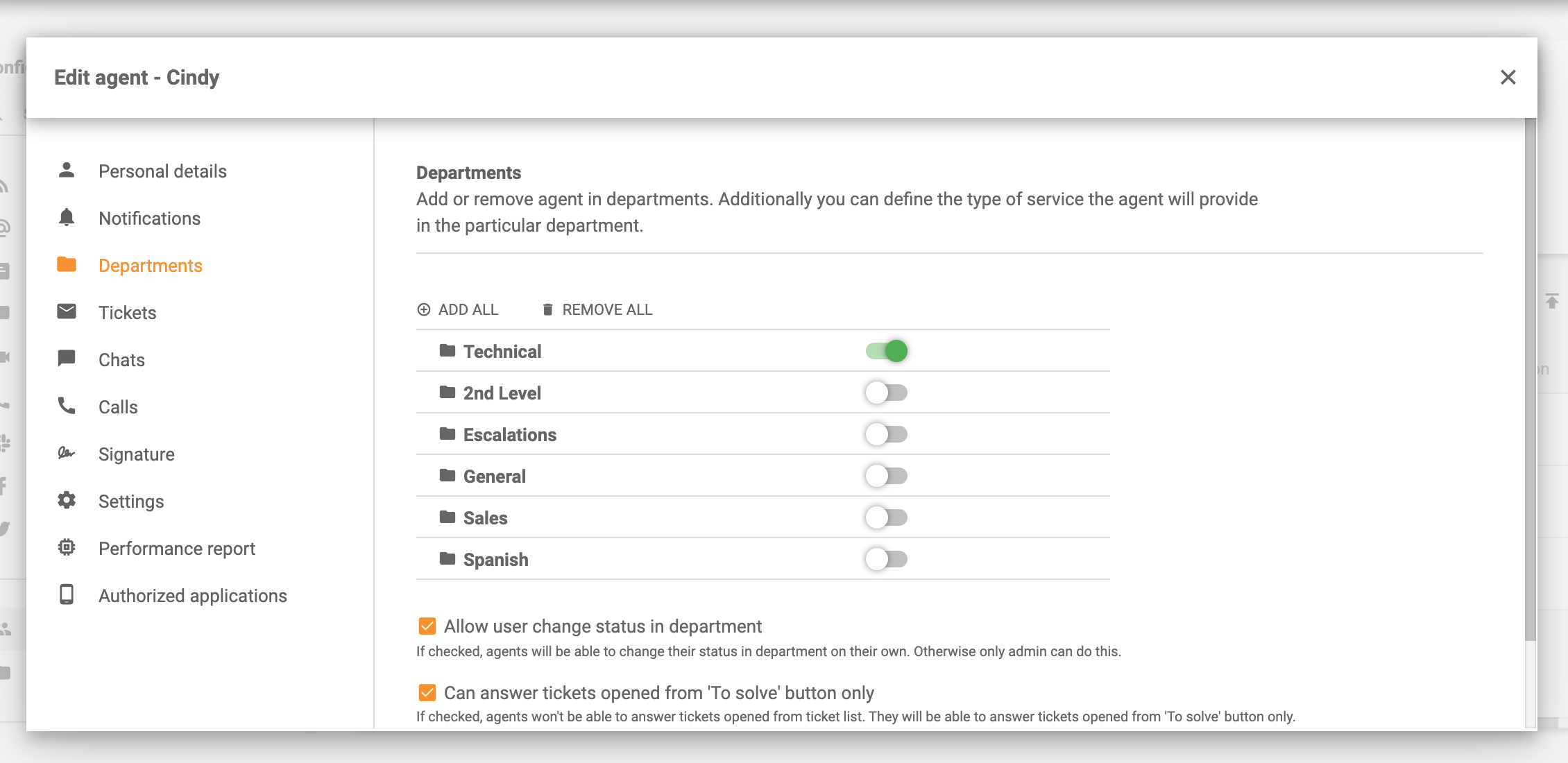 Add agents into departments in LiveAgent