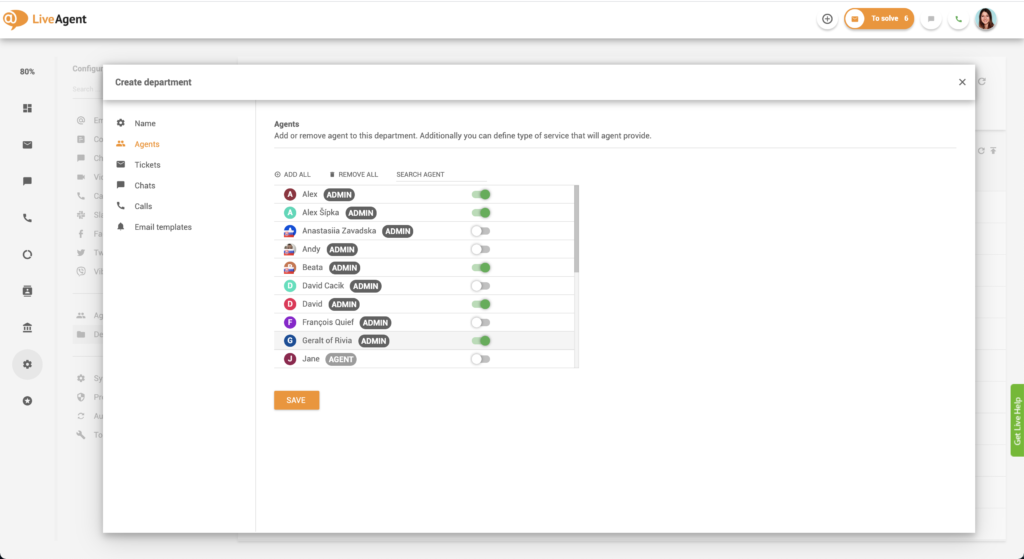 Ajout d'agents aux départements