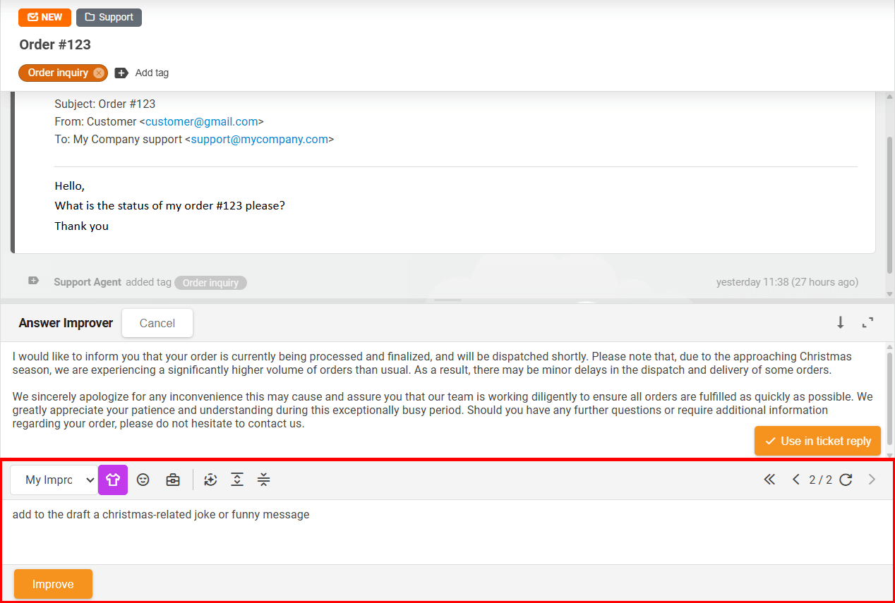 Édition de réponses avec le Compositeur de réponses IA