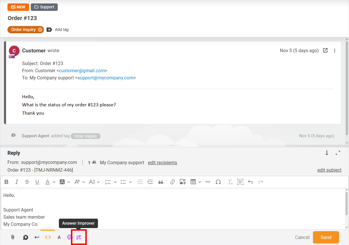 Fenêtre Améliorateur de réponses vue générale