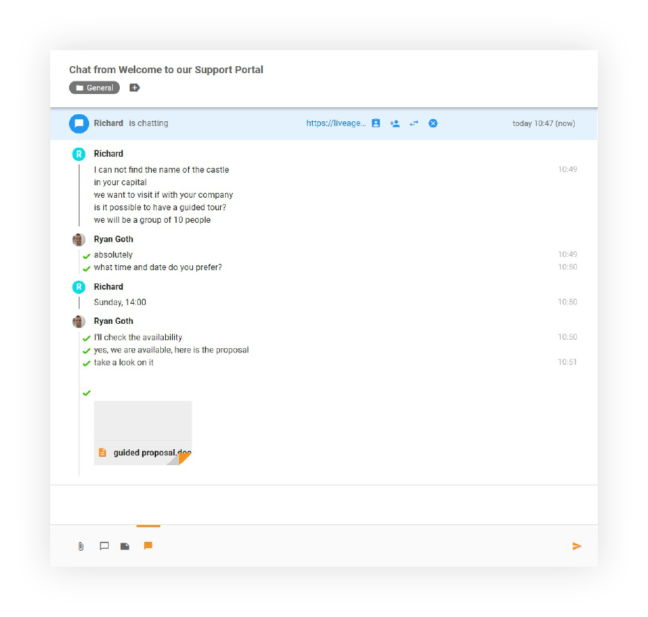 Pièces jointes dans le chat en direct