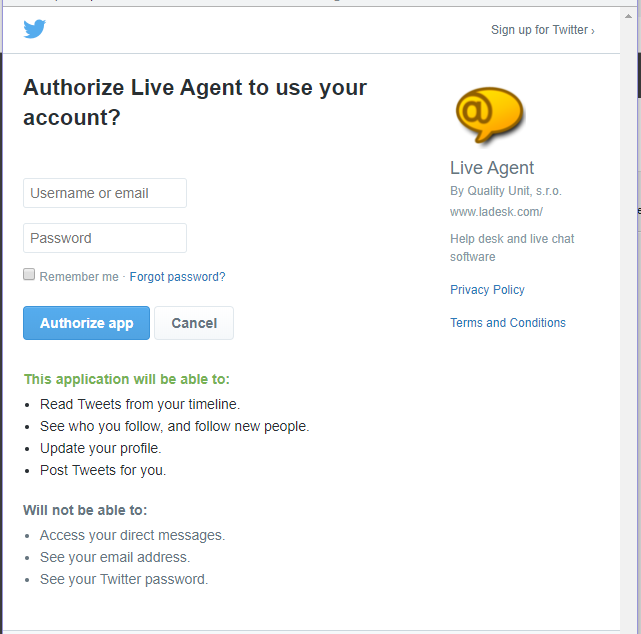 Autoriser l'application Twitter