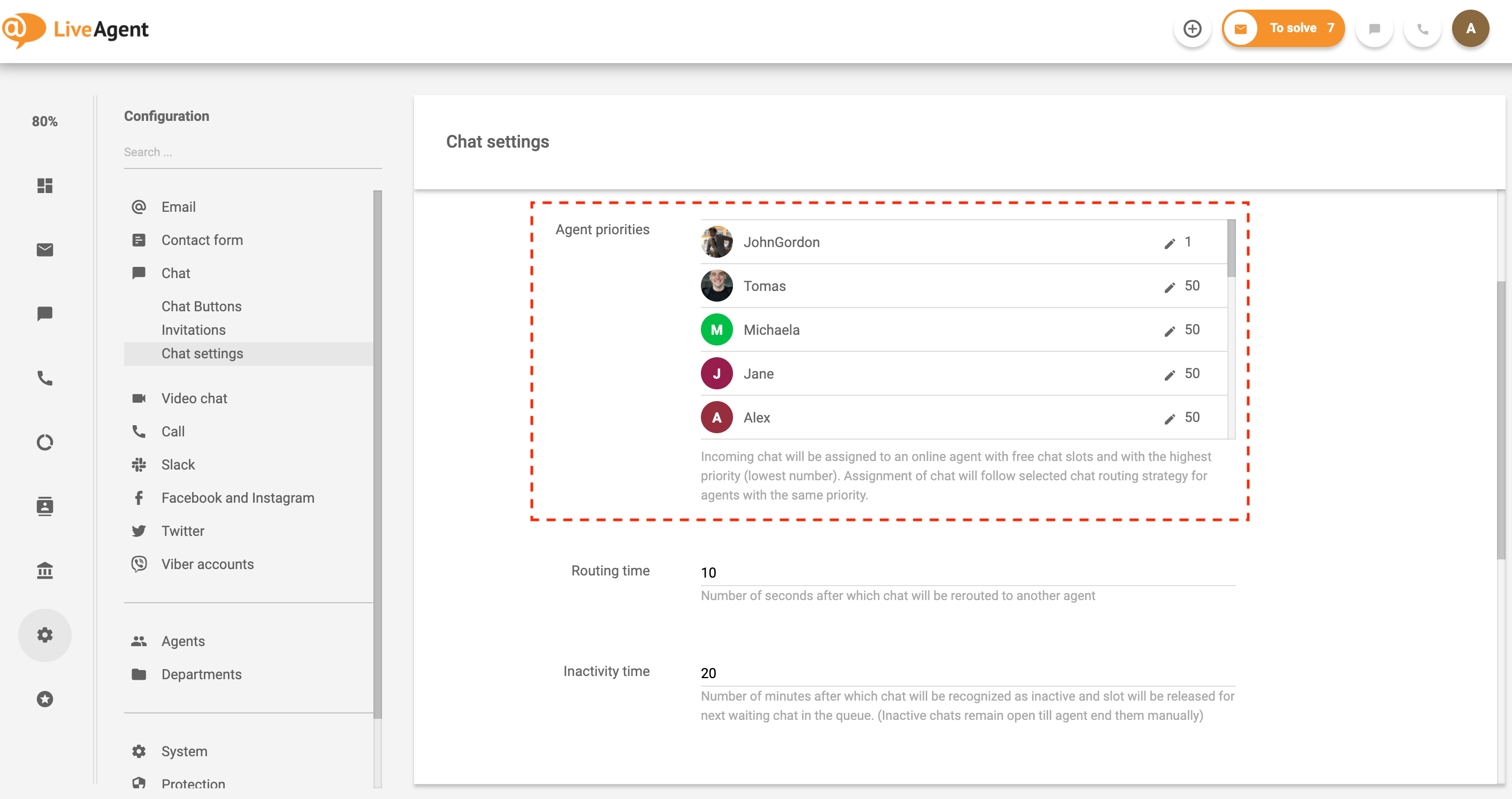 Priorités des agents de distribution automatique de chat