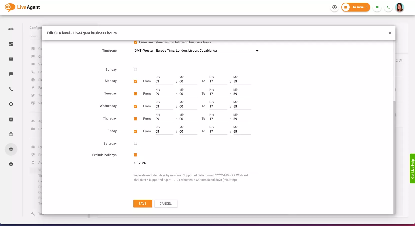Jours fériés des heures d'ouverture