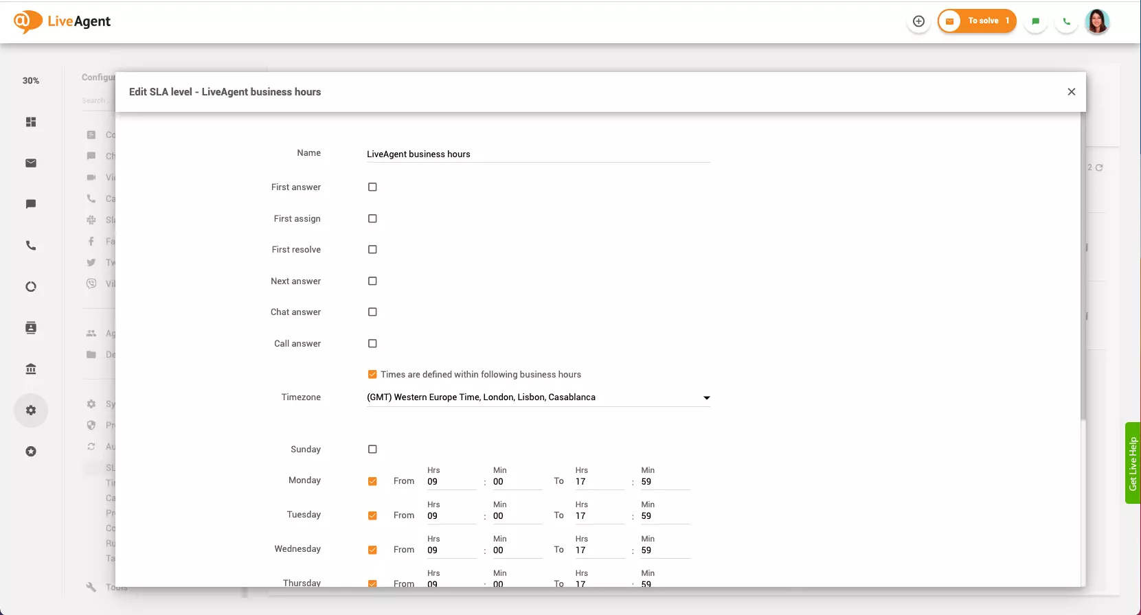 Configuration des heures d'ouverture
