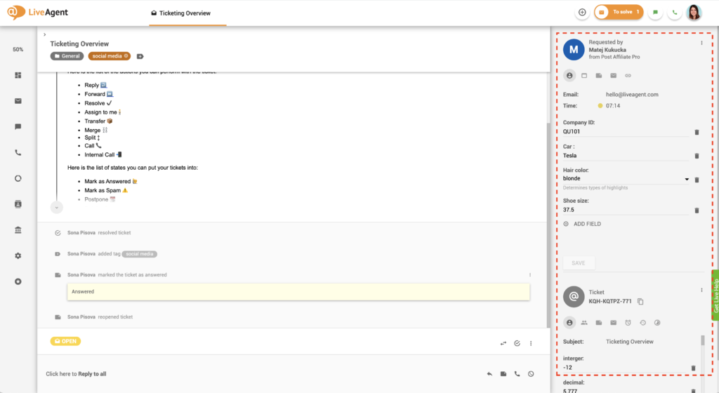 Exemple de CRM dans LiveAgent
