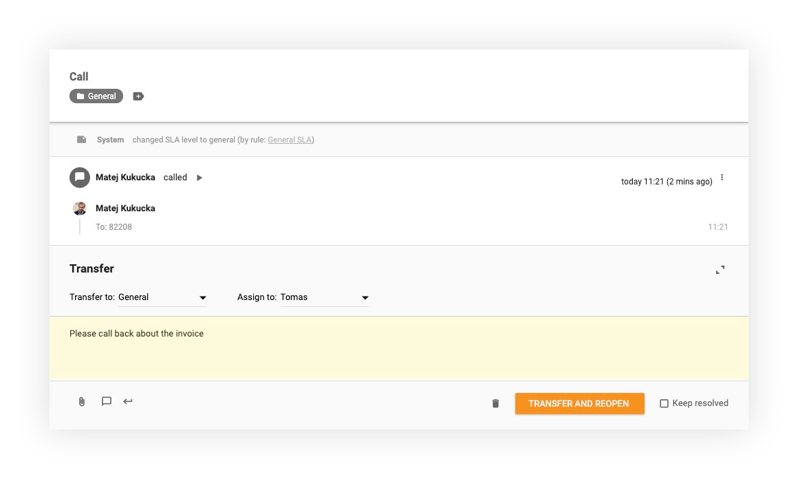 Fonctionnalité de transfert d'appels dans LiveAgent