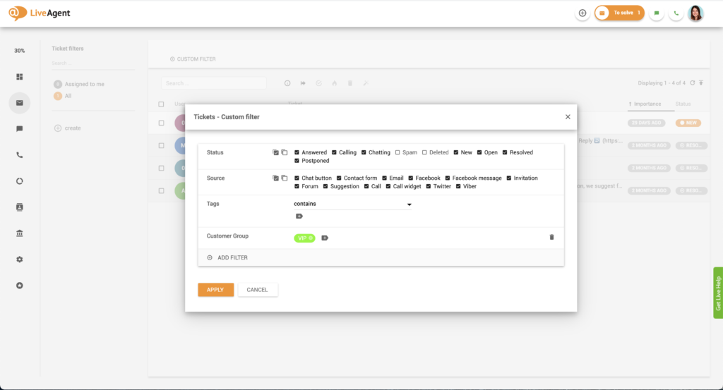 Filtrage des groupes de contacts