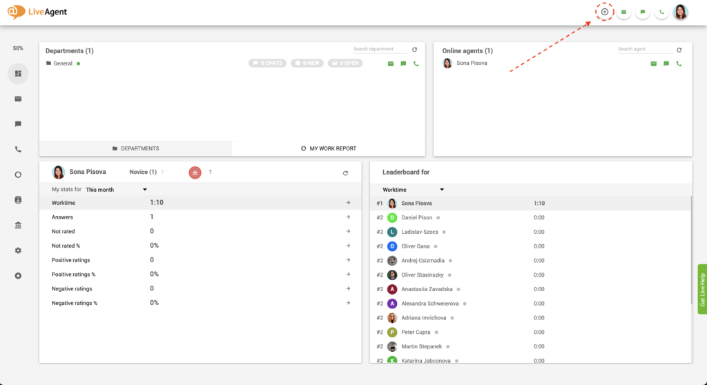 Cliquez sur le bouton plus dans LiveAgent